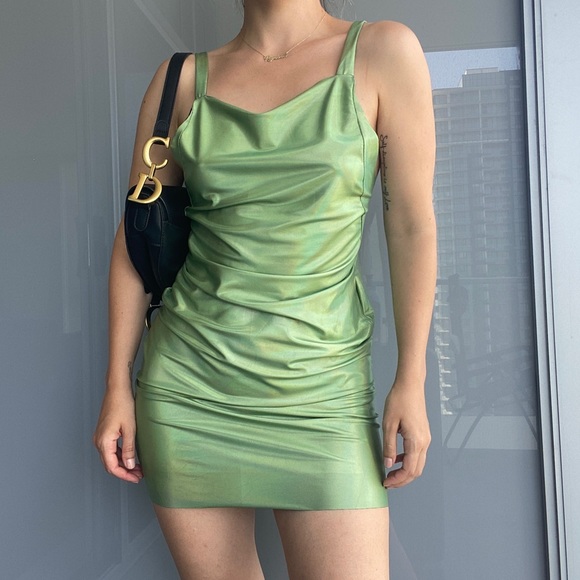Metalic Green Mini Dress - Picture 2 of 10